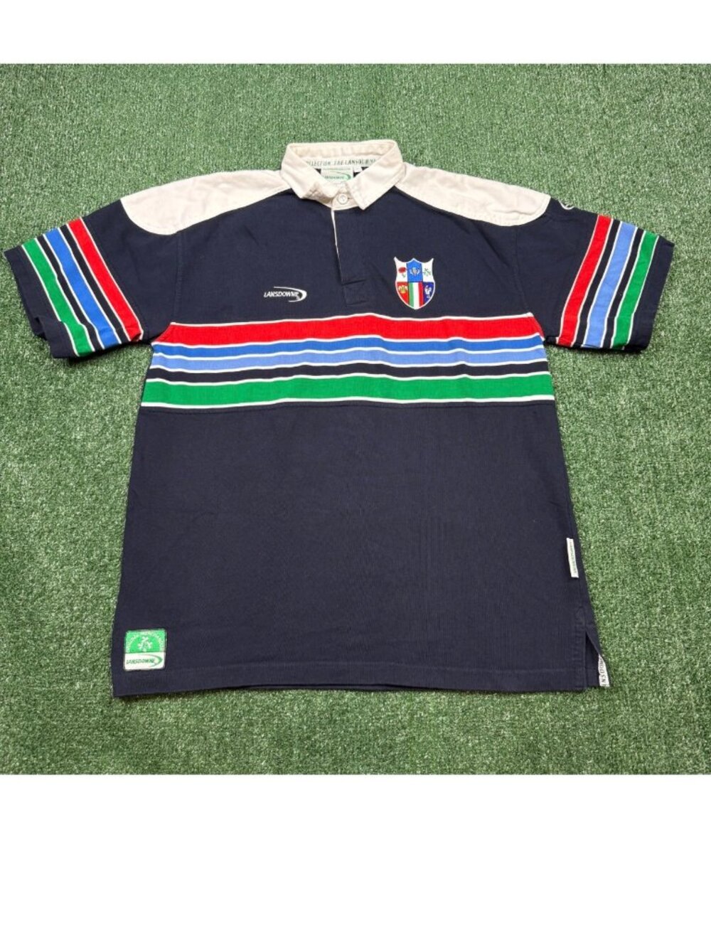 Lansdowne Collection Polo Rugby Shirt Men's Size L Blue Short Sleeve Collar